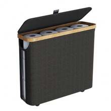 1 pieza Caja de pañuelos cubierta de bambú - Capacidad grande para 9 rollos, organizador de baño elegante con tabillas de madera, adecuado para baños modernos, cesta multiusos | Diseño de estética natural | Textura similar a tela, contenedor de almacenamiento de papel higiénico