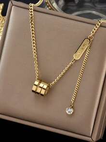 1 件女士不锈钢时尚欧美风格项链，简约优雅流苏颈链 - 金黃色 - 查看 1