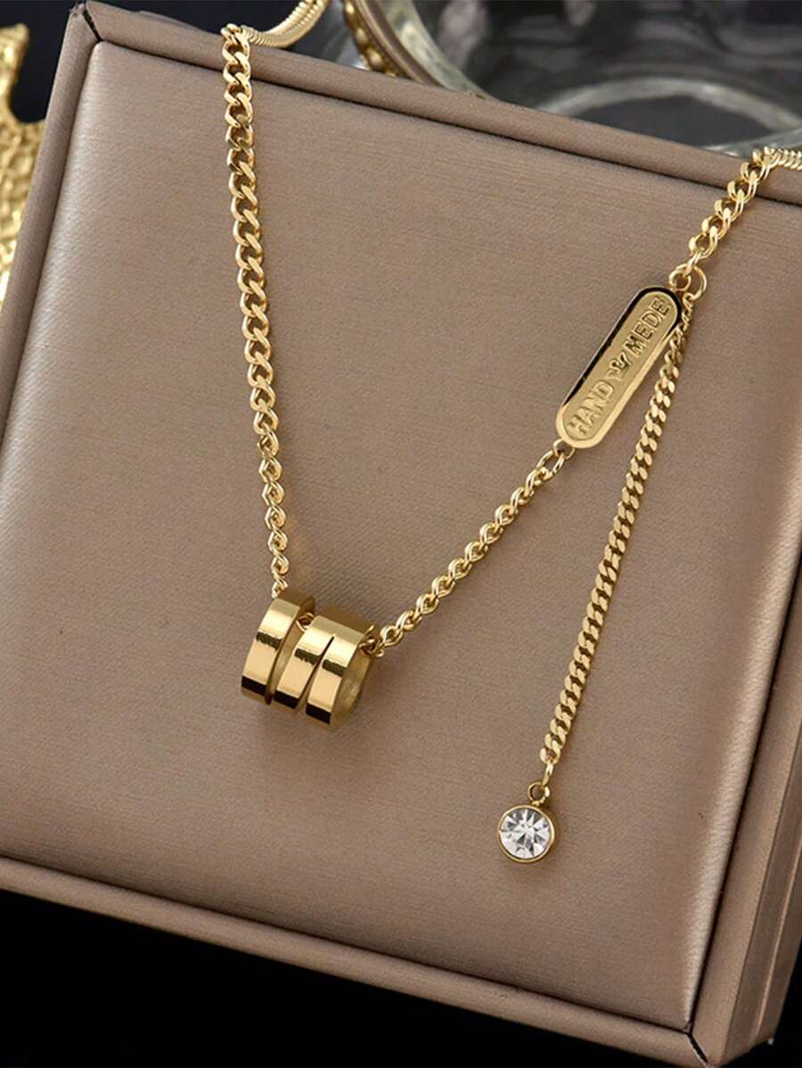 1 件女士不锈钢时尚欧美风格项链，简约优雅流苏颈链 - 金黃色 - 查看 1