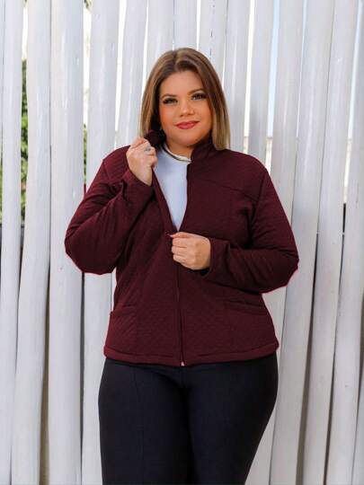 Jaqueta bomber plus Simples Casual Plus Size