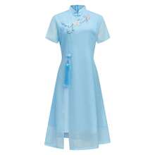 女式立领短袖中式旗袍连衣裙