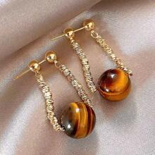 1 paire de boucles d'oreilles élégantes et rétro en pierre d'œil de tigre, pour femmes, convient pour les vacances, l'anniversaire, les rendez-vous, les bals, les fêtes, les mariages, les voyages, la tenue casual