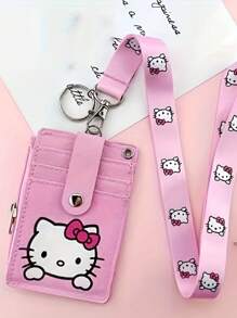 Sanrio 1 PC Hello Kitty Pink Lanyard With Card Holder – Cute Cartoon Design For ID, Access, Student & Work Badges – Neck Strap For Easy Carrying