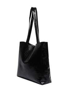 女士时尚鳄鱼压纹手提包，容量大，时尚耐用，适合日常使用 - 黑色 - 查看 5