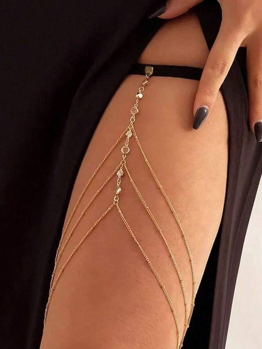 Women's Multi-Layered Sparkling Rhinestone Thigh Chain, Available In Gold And Silver, Beach And Vacation Vibe, Bridal Leg Ornaments, Cos Decorative Leg Chain