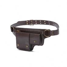 Style Waist Bag - Vintage Synthetic Leather Fanny Pack With Multiple Compartments, Golden Studs & Buckles For Women, Perfect For Outdoor Sports, Travel, And Casual Wear - 咖啡 - 查看 6