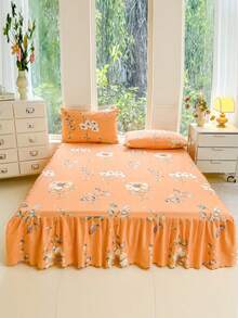 3件套（1件床裙，2件枕套）荷叶边印花床裙，全覆盖防尘罩，裙边床裙三件套，褶皱床裙配2个枕套床上用品套装 - 蔓雅 - 查看 2