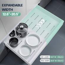 SIDIANBAN 1pack Expandable Pull Out Cabinet Organizer Adhesive, Heavy Duty Slide Out Drawers For Kitchen Cabinets, Cabinet Pull Out Shelves For Kitchen Pantry Organization Adjustable Width 32cm-38cm - trắng - Xem 2