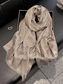 1 pieza Bufanda de mujer minimalista con estampado geométrico brillante, chal suave elegante, hijab, chal, pañuelo de cabeza perfecto para todas las estaciones, protección UV ligera