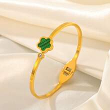 1 pieza Pulsera brazalete con baño de oro de 18K de acero inoxidable en forma de trébol, conjunto de joyas de moda impermeables adecuadas para uso diario, regalo