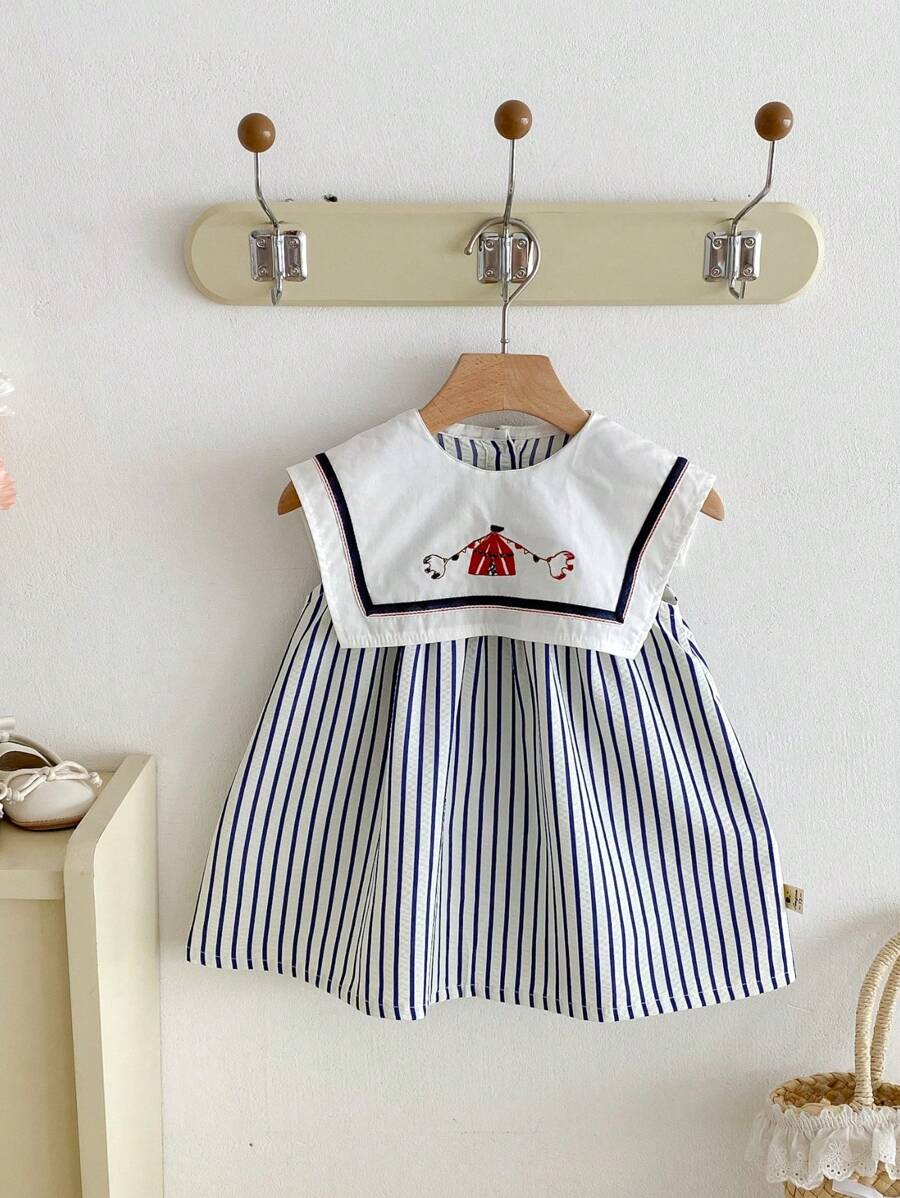 Infant & Toddler Girls' Korean Style Navy Collar Striped Dress, Summer