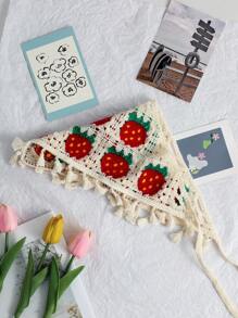 Women Bandana 1pc Women's Cream Floral Strawberry Tassel Knitted Hollow Lace Headband, Suitable For Daily Outfit, Sports, Beach Holiday Matching Fashion Hair Accessories