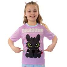 How to Train Your Dragon Girls Pyjamas, Toothless Kids Pjs, Dragon Girls' Pyjama Set For Summer - Pink - View 3