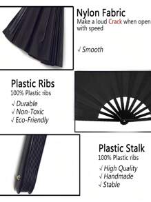 1 PEÇA Leque Manual Dobrável Preto Grande, Leque de Casamento, 33 cm, Estrutura de Plástico ABS Espesso, Leque Manual Dobrável Grande para Mulheres, Leque Dobrável Grande Ventilador Retrô de Náilon, Leque Decorativo de Kung Fu Tai Chi Dança, Adequado para Tai Chi Artes Marciais, Adereços de Dança, Presentes de Feriado de Jogos de Futebol, Presentes de Aniversário, Decorações de Festa, Concertos, Carnavais, Temporada de Formatura