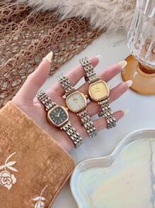 1pc Stainless Steel Strap Women Square Bracelet Watch, Elegant & Versatile, Shell Dial, Multi-Function, Suitable For Daily Wear