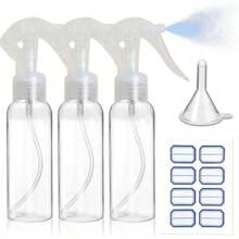 Pack Of 3 Spray Bottles, 100 Ml Small Spray Bottles For Filling, Transparent, Empty, Fine Mist Spray Bottle With Labels, Funnels, Travel Atomiser For Liquid, Cosmetics, Cleaning, Personal Care
