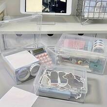 2pcs Large Capacity Transparent Flip-Top Storage Boxes - Dust-Proof PP Material, Perfect For Organizing Office And Study Supplies, Such As Pens, Laptops, Data Cables, Etc. | Foldable Storage Boxes - Multicolor - View 6
