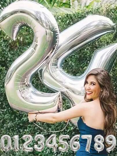 1pc 32/40 Inch Silver Solid Color Foil Number Balloon, 0-9 Large Size Polyester Digit Balloons, Decorative Balloons, Reusable, Suitable For Birthday Decoration, Party Decoration, Anniversary, Room Decoration, Wedding Anniversary, Party Supplies