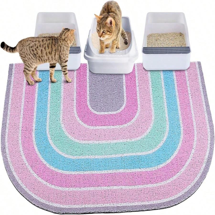 Unicorn Catcher Cat Litter Mat Quality Litter Box Mat Large Non-Slip Cat Litter Mat Litter Trapping Mat Soft Kitty Litter Mat Compatible Two Litter Boxes Cat Products Easy To Clean,Light Pink,XL - Pink - View 1