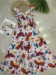 Long Dress PRINTED With Lining With Cup In Beautiful, Fashionable CREPINHO Fabric - Red and White - View 2