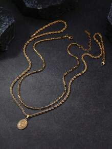 2 pièces Set collier pendentif Vierge Marie plaqué or 18 carats en acier inoxydable, convient pour un port quotidien ou comme cadeau de remise des diplômes