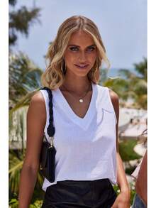 Chigant Women Cotton Linen Tops Casual Cami Sleepveless Blotches Summer Basic Shirt S- - Navy - View 9
