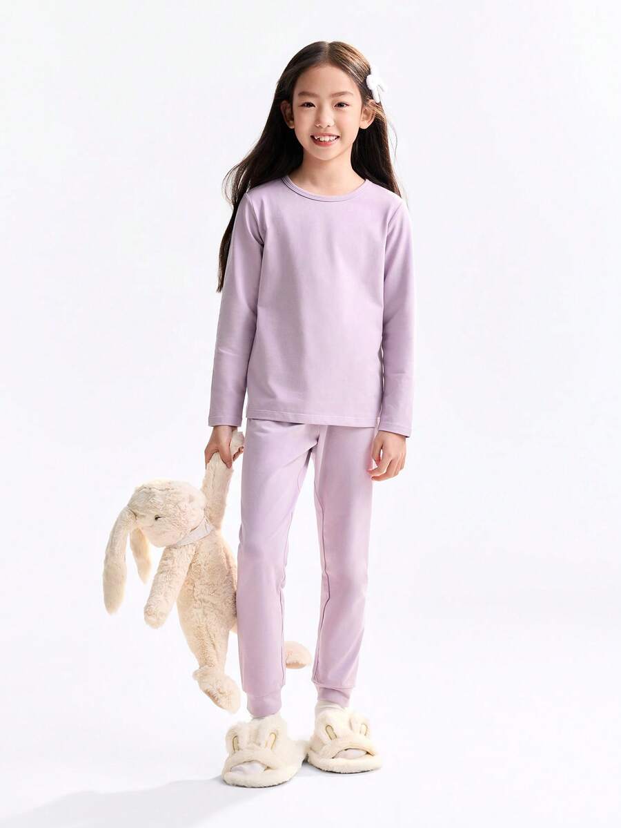 Annil 童装男童女童中高中生秋衣秋裤套装秋季保暖衣服 - 紫色 - 查看 1