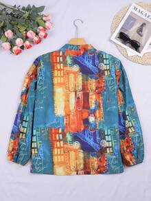 油畫印花加大款鈕扣衫