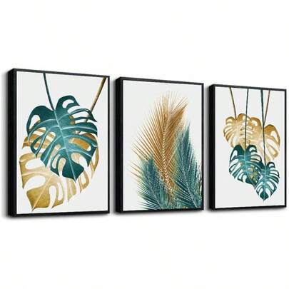 2026Natural Wood Framed Canvas Wall Art For Living Room Wall Decor For Bedroom Bathroom Decor Pictures Artwork Green Plant Flowers Paintings Modern Kitchen Home Decorations Of 3 Piece Framed Art Prints