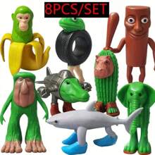 Juego de 8 piezas/1 set Figuras de juguete de plástico Brainrot, Tung Tung Tung Sahur Tralalero Tralala, esculturas decorativas, adornos de escritorio, regalos de Halloween, Navidad y cumpleaños