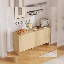 Fluted Sideboard Buffet Cabinet, 58" Large Storage Buffet Cabinet With 4 Doors & Adjustable Shelve, Wood Coffee Bar Console Table For Kitchen Dining Living Room - Natural Oak - View 6