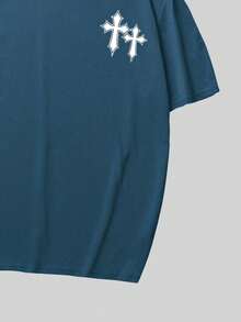 YUNCHIC - Men's Dropped Shoulder Loose Fit Printed T-Shirt, Spring/Summer - Blue - View 5