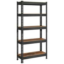 Étagère pour Charges Lourdes, Étagère de Rangement, Étagère de Cuisine, 5 Niveaux, 30 x 75 x 150 cm, Capacité de Charge 875 kg, pour Cave, Garage, Bureau, Marron Rustique - Marron + Noir - Voir 2