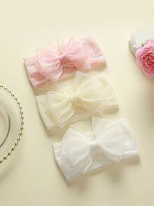 jralon 3 件套婴儿柔软弹性薄纱大蝴蝶结头带，舒适发带，适合婴儿拍照道具 - 彩色 - 查看 2