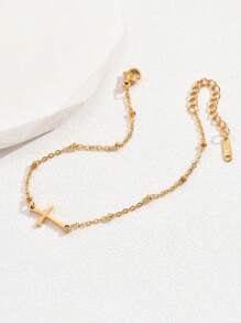 1pc Waterproof Cross Charm Anklet, Fashionable And Versatile Anklet Jewelry For Women