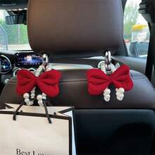 Bộ 2 móc treo túi xách ô tô hình nơ xinh xắn, đính ngọc trai trang nhã, móc treo đồ phía sau ghế xe hơi, móc treo túi xách tiện dụng gắn trên tựa đầu, phụ kiện trang trí xe hơi. - Nhiều màu - Xem 3