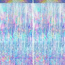 3 包粉色铝箔流苏窗帘 - 闪光金属丝背景飘带（6.6 英尺）粉色生日装饰 - 适用于生日、婚礼、迎婴派对、单身派对、公主派对、女牛仔主题、70 年代/80 年代/90 年代迪斯科、性别揭晓、新娘送礼会、周年纪念、拍照亭装饰（彩虹粉色派对用品） - 彩色 - 查看 9