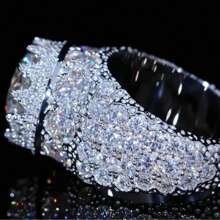 1pc Men's Luxury White Gold Plated Elegant Crown Zirconia Stone Wedding Engagement Hip-Hop Ring