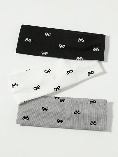 3件套女士柔软防滑蝴蝶结印花发带，弹性运动瑜伽发饰，百搭日常佩戴，适合多种场合，秋冬季度假发带，女士优雅围巾，女士头巾，柔软头巾