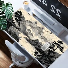 Black And White Mountain Art Gaming Mouse Pad Japanese Ink Painting Mousepads Extended Large Desk Mat With Stitched Edge Non-Slip Rubber Base Desk Accessories For Home Office Decor Desk Pad 35.4x15.7 Inch Perfect Gift For Men Women