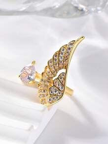 1 Piece Ladies Delicate And Elegant Angel Wings Women's Ring,Teardrop Zirconia With Luxury Rhinestones,Geometric Feather Design Opening Adjustable Ring,Summer Fashion Accessories,Jewelry Gifts For Daily,Vacation,Wedding,Party,Gift,Birthday,Valentine's Day Gift,Mom,Lover.