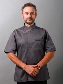 Unisex Chef Jacket Short Sleeve, Lightweight Breathable Material Suitable For Kitchen, Bakery, Restaurant, Hotel Work - Dark Grey - View 3