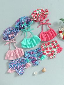 Toddler Baby Girl Swimsuit Two-Piece Bathing Suit Baby Girl Swimsuit Toddler Girls Bathing Suit Bikini Bottoms Two Piece Swimwear Suit With Hat - 粉色 - 查看 7