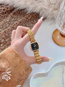 1pc Stainless Steel Strap Women Square Bracelet Watch, Elegant & Versatile, Shell Dial, Multi-Function, Suitable For Daily Wear