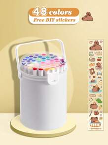 12/24/36/48colors Capybara Acrylic Marker Pen, Art DIY Graffiti Pens,Suitable For DIY Art Painting, Waterproof Quick Drying, Student Art, Animation, Painting And Sketching, Painting Supplies, Back To School,School Supplies,Free DIY Stickers(Two Pens With Different Printing Appearances Are Randomly Sent)