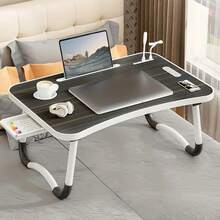 "No More Neck Pain!"   Adjustable Laptop Bed Desk - Ergonomic Foldable Stand W/Fan & Light, Fits Laptops - màu đen - Xem 3