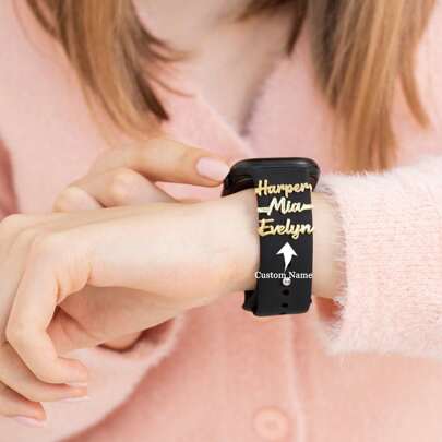 Personalized Custom Name Watch Accessory, Featuring A Personalized Golden Strap Charm, Perfect For Valentine's Day, Christmas Gifts, School Gifts, Gifts For Her, Father's Day, Birthdays, Birthday Gifts, Halloween (Customization Notes Can Only Be In English, Other Languages Will Be Translated Into English)