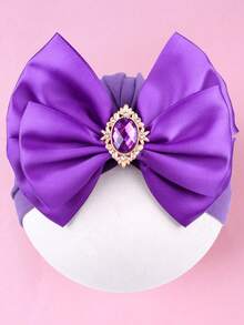 Gorro de niños con gemas de colores, decoración de lazo tridimensional de doble capa, gorra elástica tejida a mano a prueba de viento, gorro lindo para niñas pequeñas, adecuado para juegos al aire libre, fiestas y estilo diario