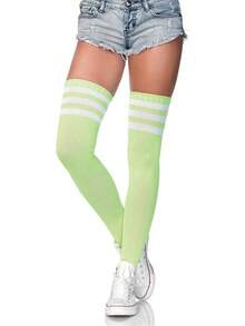 Leg Avenue Women's Three Stripes Athletic Ribbed Thigh High Socks - 霓虹綠 - 查看 1