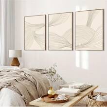 3幅中性抽象墙画，米色调线条印花帆布画，波西米亚风格海报，简约现代装饰，适合卧室、客厅或宿舍墙面装饰，无框 - 彩色 - 查看 5